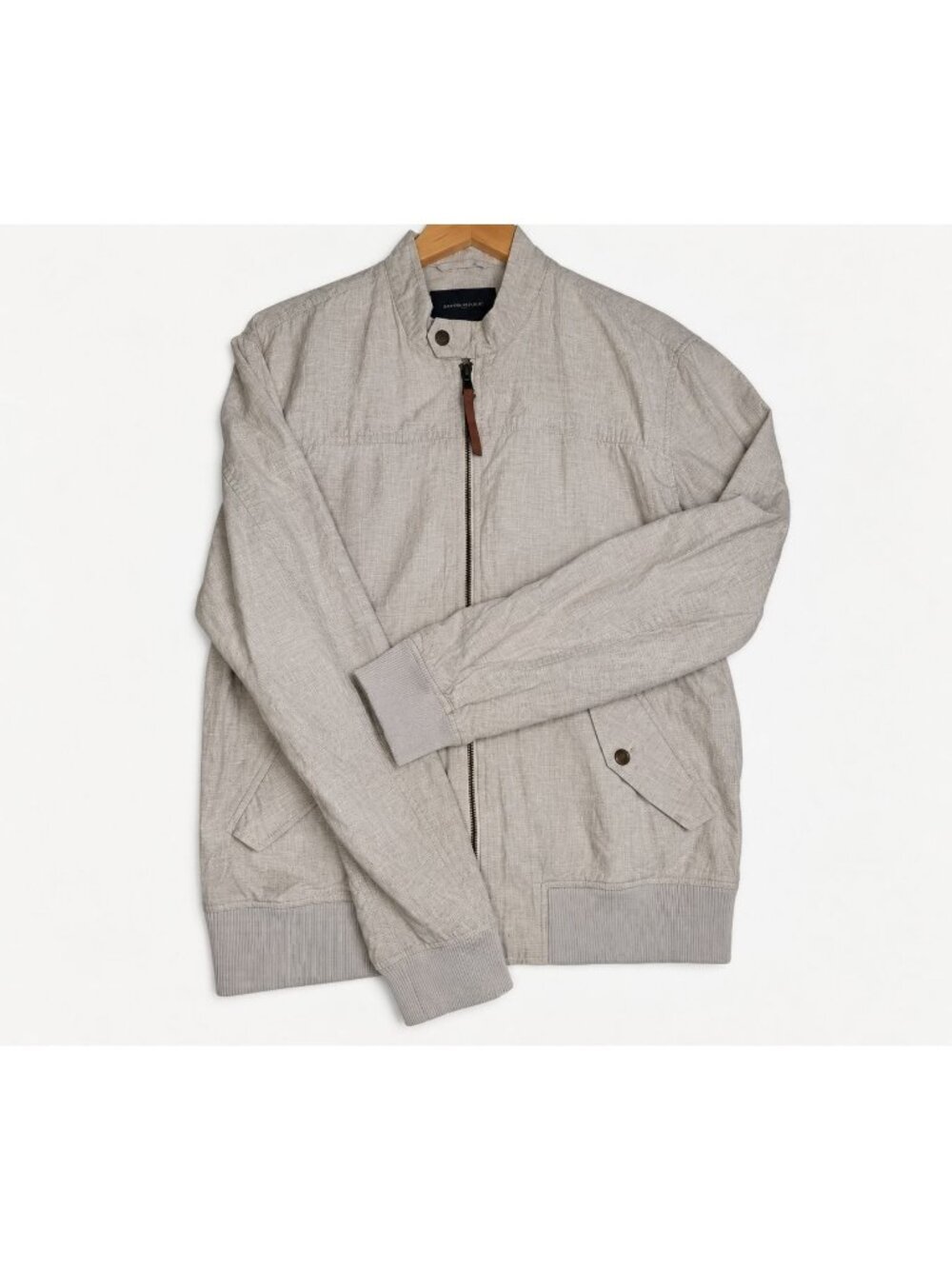Banana Republic Linen Bomber Jacket Mens M Sand Castle Beige Full Zip